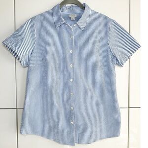 L.L. Bean Women’s Seersucker Button Up Shirt Blue White Size Medium Short Sleeve